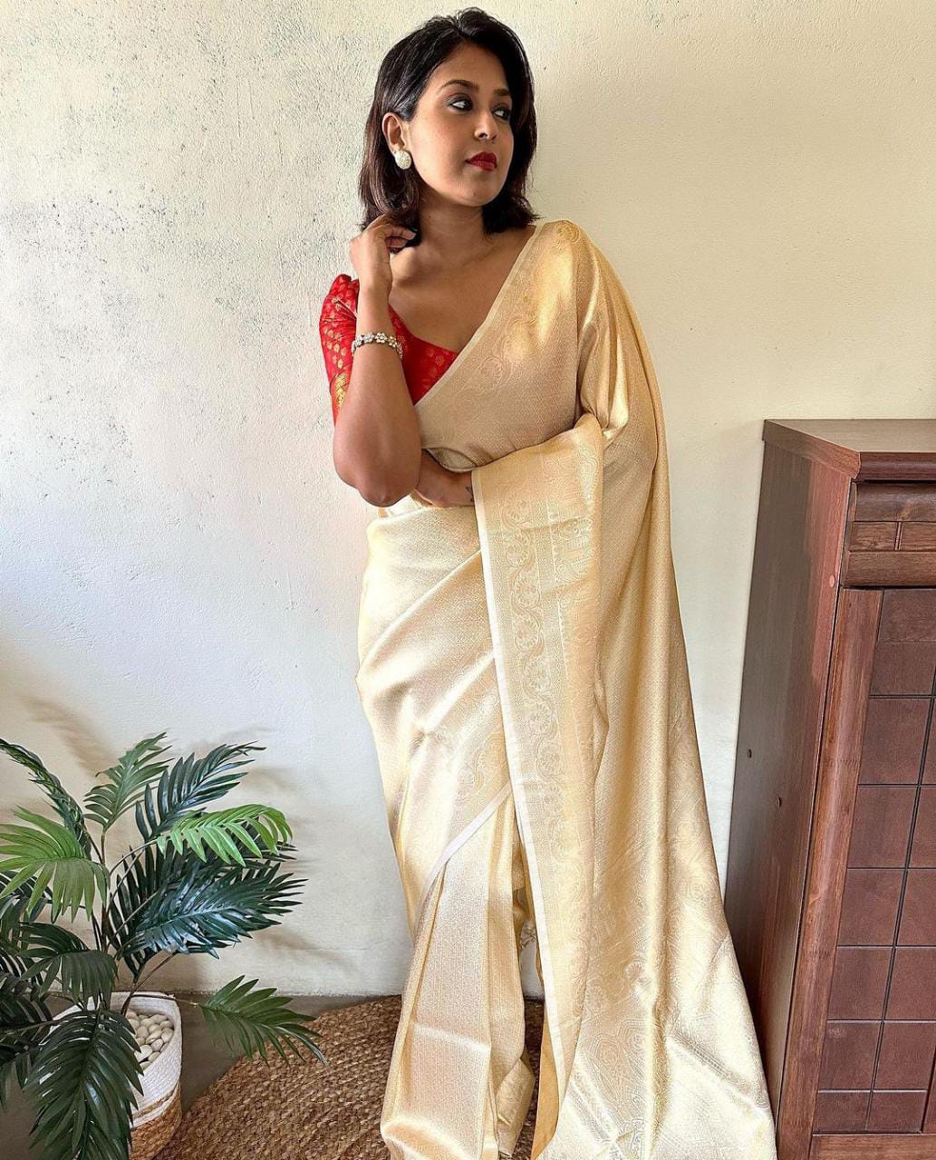 Premium Soft Lichi Silk Traditional Saree with Blouse Piece