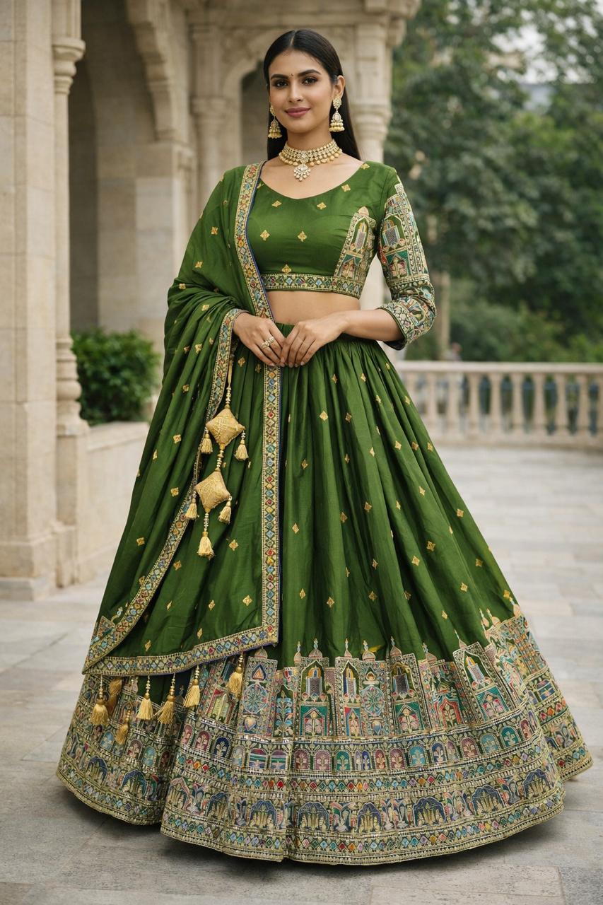 Pure Chinon Silk Sequins & Embroidery Chaniya Choli Set with Cutwork Lehenga D