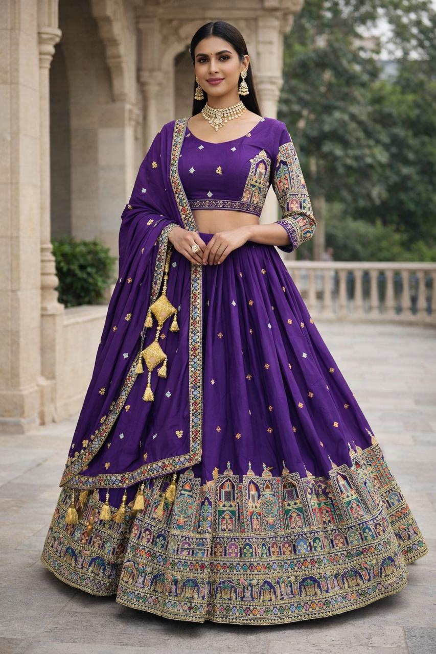 Pure Chinon Silk Sequins & Embroidery Chaniya Choli Set with Cutwork Lehenga E