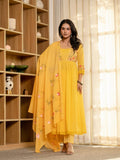 Embroidered Cotton A-Line Kurta Set with Digital Print Dupatta
