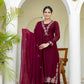 Elegant Wine Patchwork Kurta Set with Dupatta – Festive & Party Wear Ethnic Wear