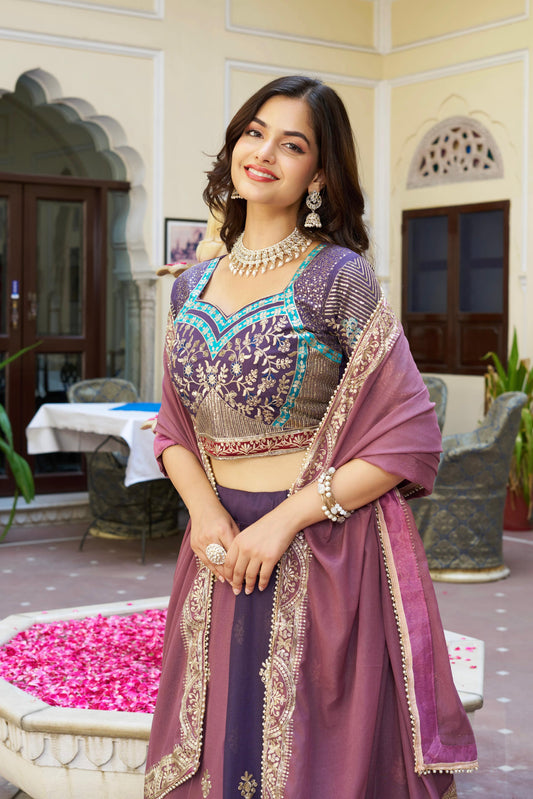 Pure Star Georgette Heavy Embroidered Lehenga Choli Set with Sequins & Thread Work