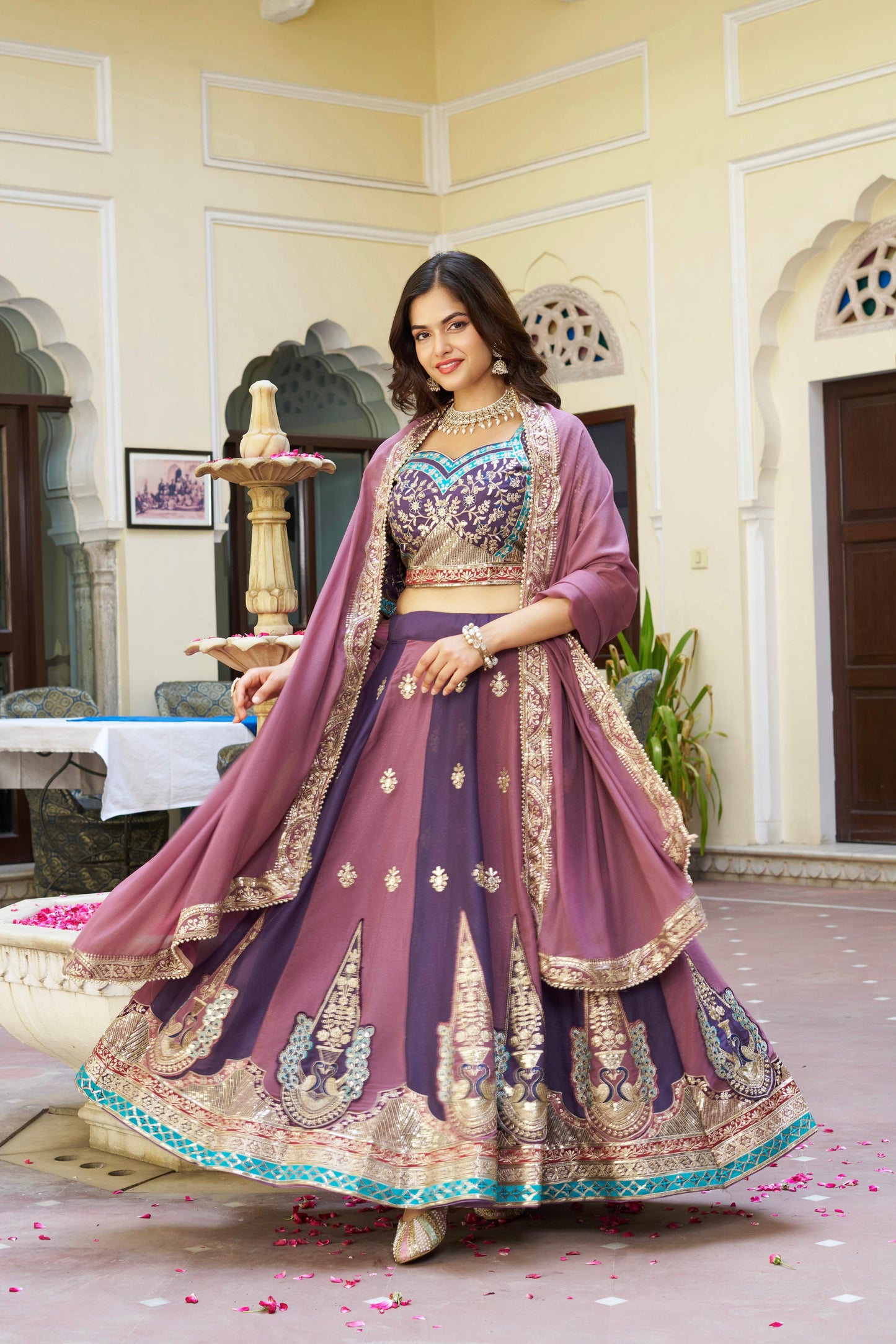 Pure Star Georgette Heavy Embroidered Lehenga Choli Set with Sequins & Thread Work