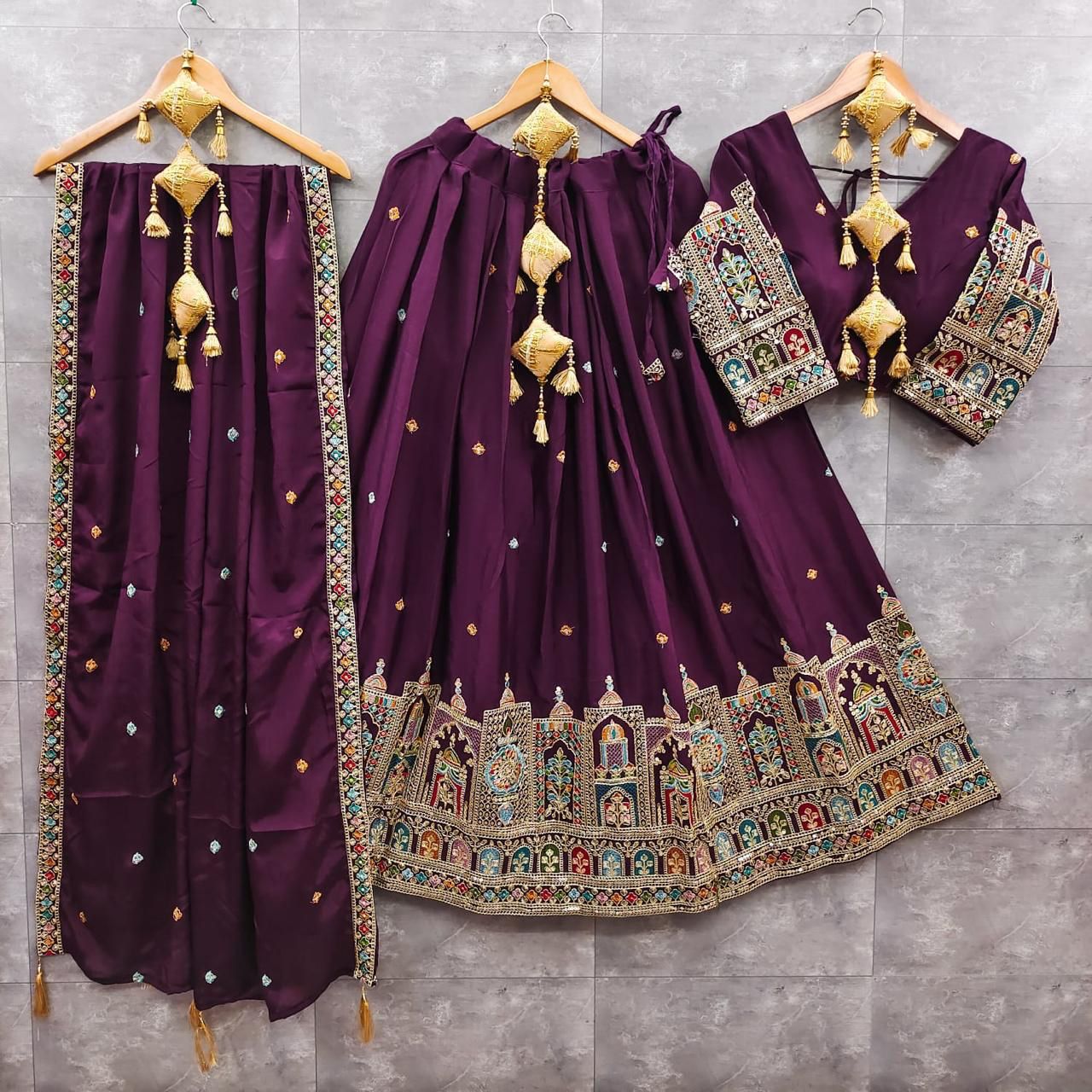 Pure Chinon Silk Sequins & Embroidery Chaniya Choli Set with Cutwork Lehenga A