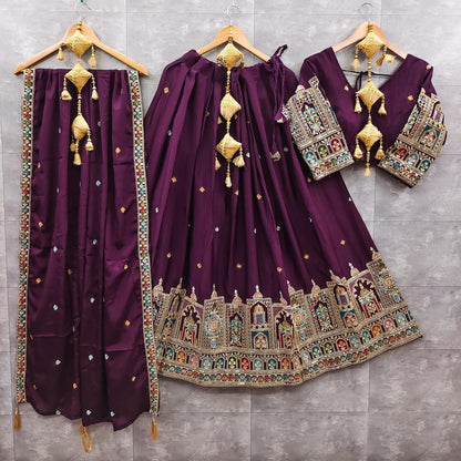 Pure Chinon Silk Sequins & Embroidery Chaniya Choli Set with Cutwork Lehenga A
