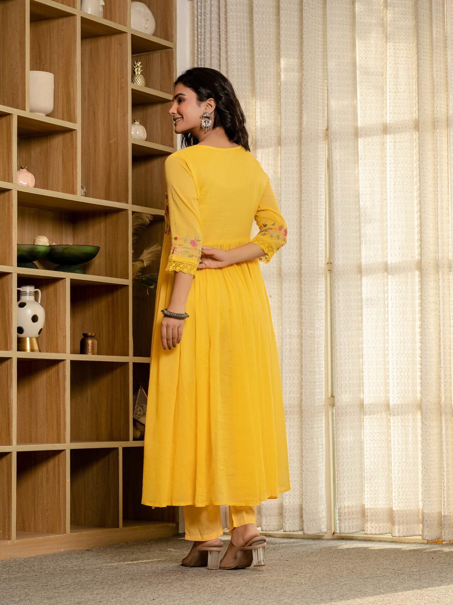 Embroidered Cotton A-Line Kurta Set with Digital Print Dupatta