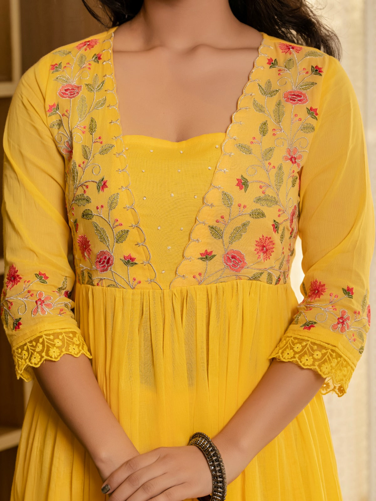 Embroidered Cotton A-Line Kurta Set with Digital Print Dupatta