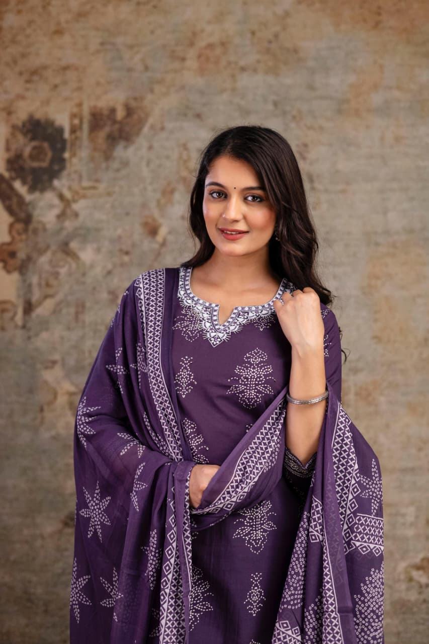 Cotton Block Print Suit Set with Dupatta – Ethnic Wear for Women
