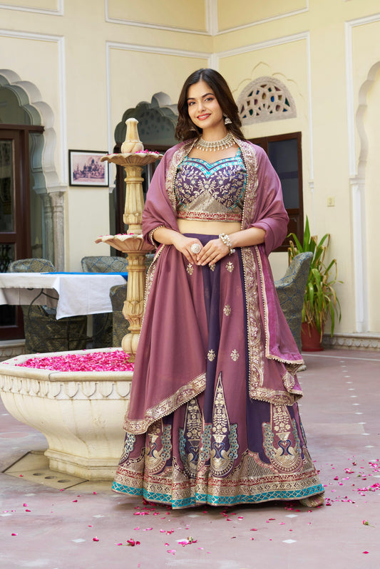 Pure Star Georgette Heavy Embroidered Lehenga Choli Set with Sequins & Thread Work