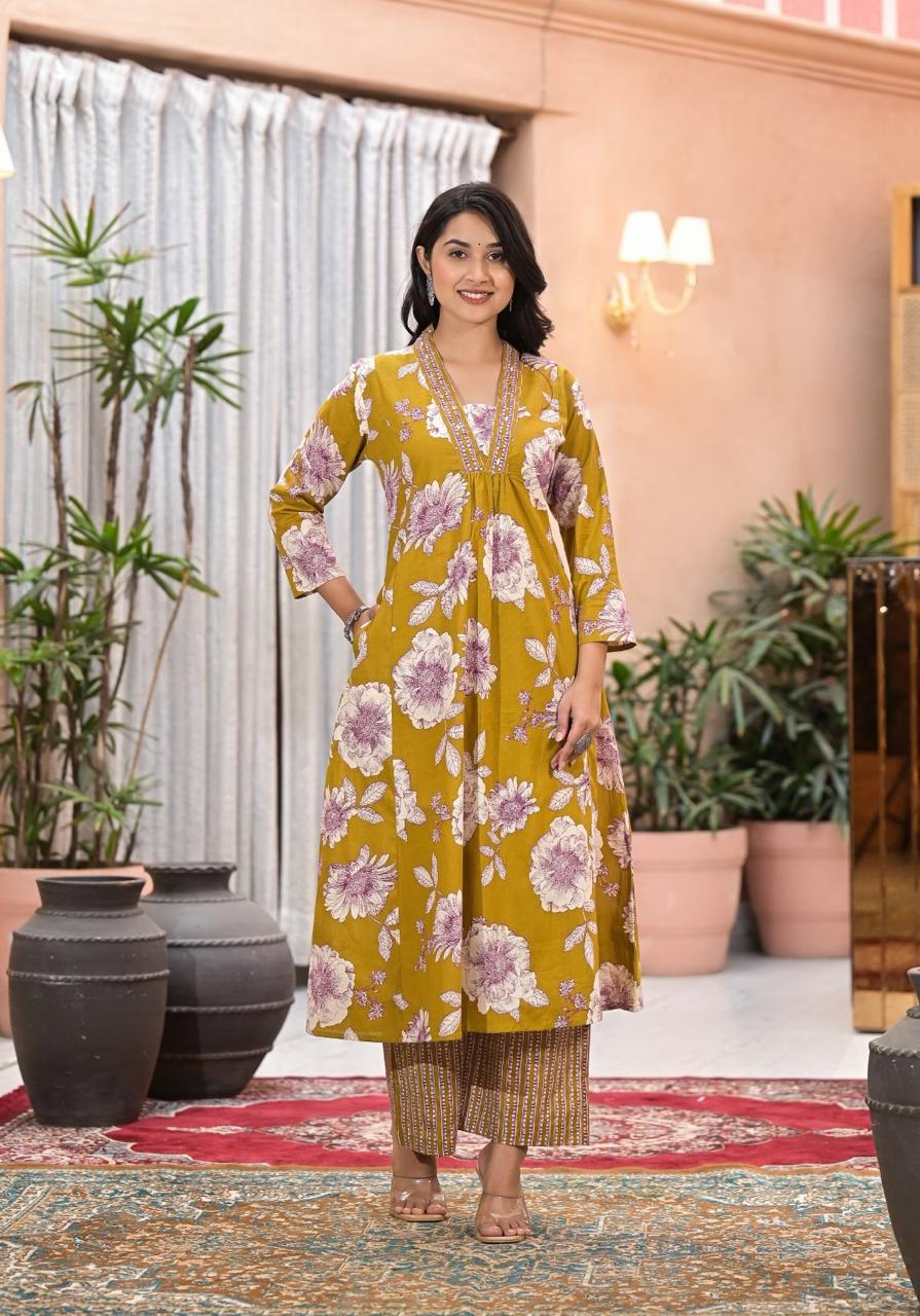 Cotton Fabric  Embroidered neckline  3 Piece Suit Set for Women – Kurta, Pant & Dupatta