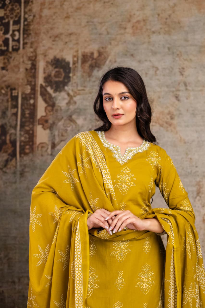 Cotton Block Print Suit Set with Dupatta – Ethnic Wear for Women