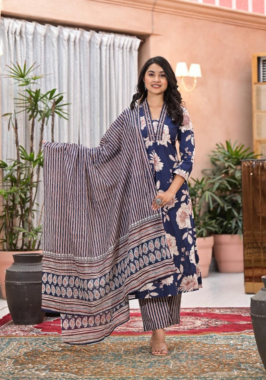 Cotton Fabric  Embroidered neckline  3 Piece Suit Set for Women – Kurta, Pant & Dupatta