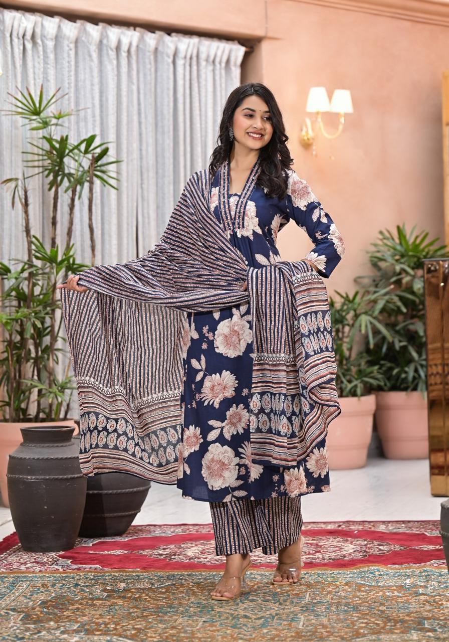 Cotton Fabric  Embroidered neckline  3 Piece Suit Set for Women – Kurta, Pant & Dupatta