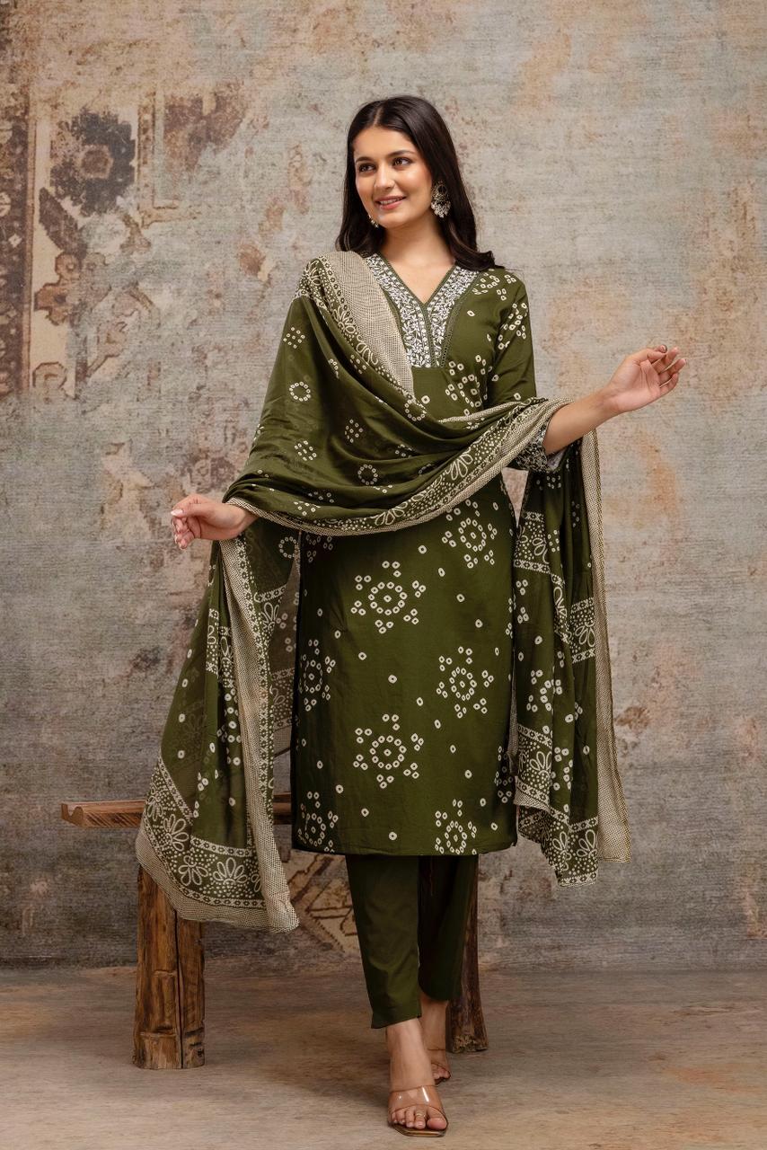 Elegant Neck embroidery with sleeves embroidery 3-Piece Suit Set with Dupatta & Bottom – Cotton Fabric