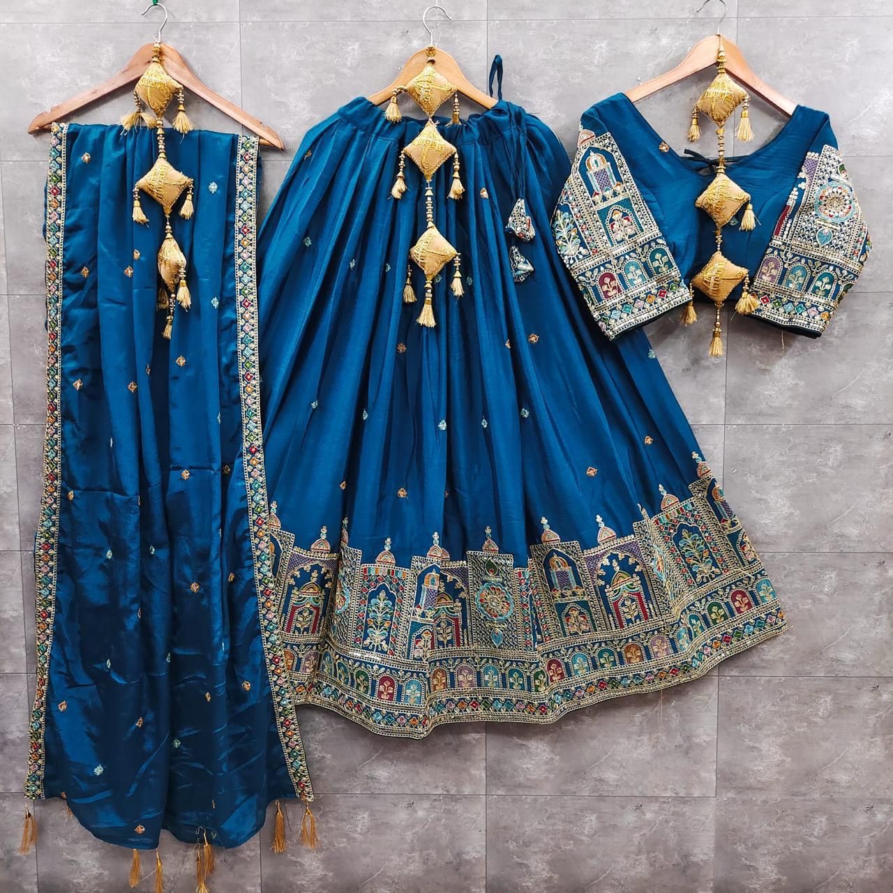 Pure Chinon Silk Sequins & Embroidery Chaniya Choli Set with Cutwork Lehenga B