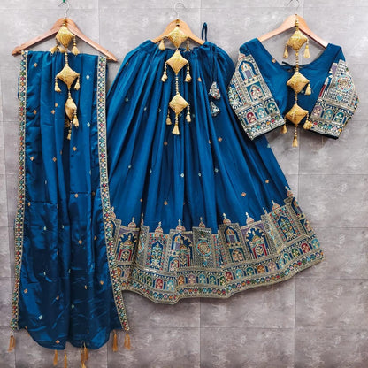 Pure Chinon Silk Sequins & Embroidery Chaniya Choli Set with Cutwork Lehenga B