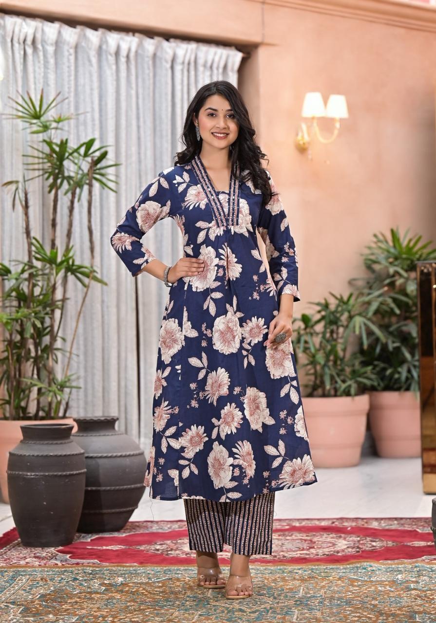 Cotton Fabric  Embroidered neckline  3 Piece Suit Set for Women – Kurta, Pant & Dupatta