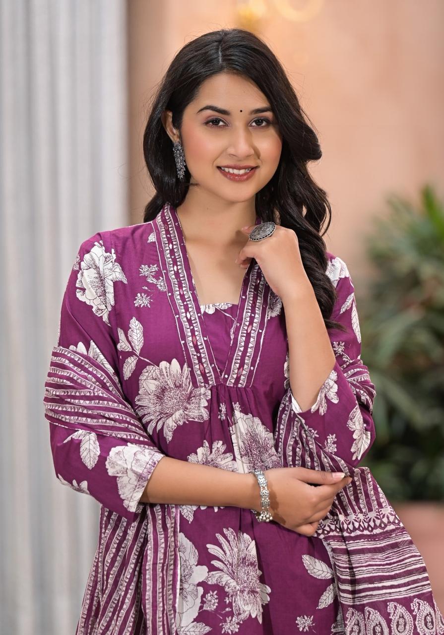 Cotton Fabric  Embroidered neckline  3 Piece Suit Set for Women – Kurta, Pant & Dupatta