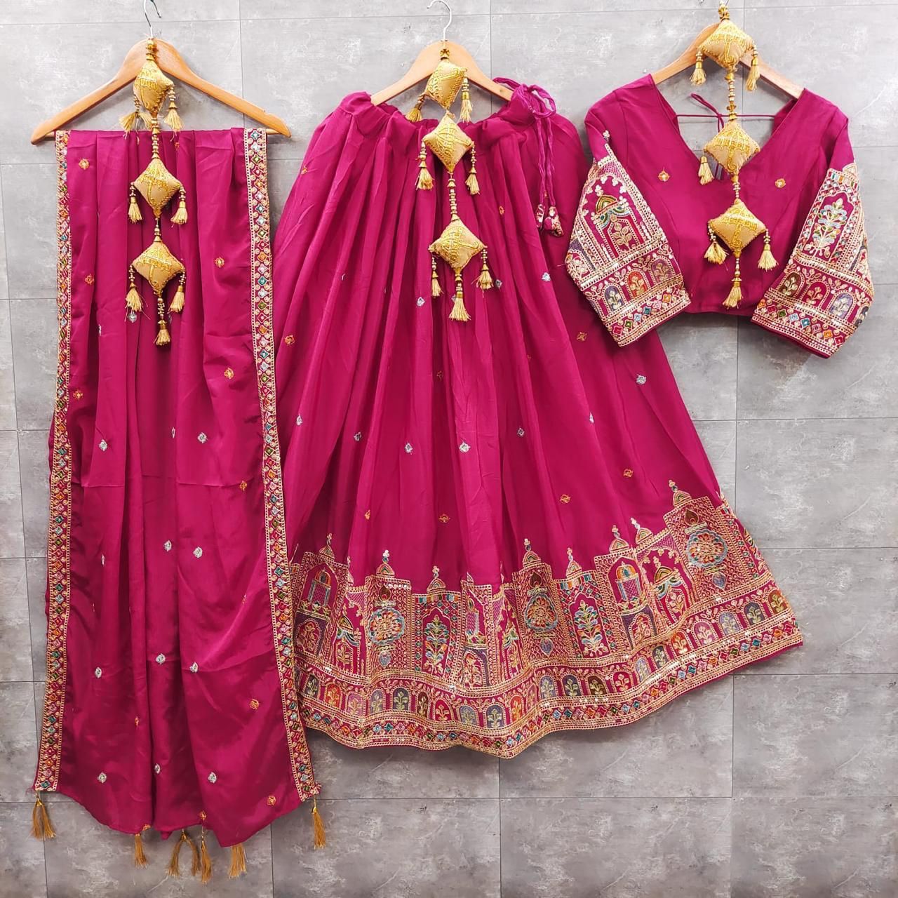 Pure Chinon Silk Sequins & Embroidery Chaniya Choli Set with Cutwork Lehenga C