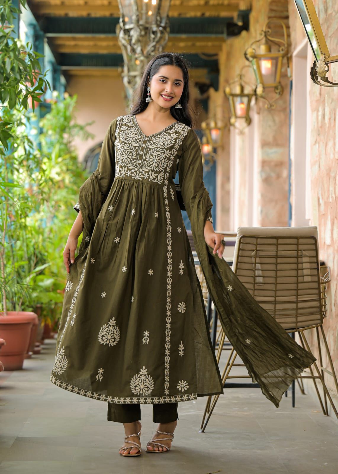 Traditional Anarkali Suit Set with Floral Embroidery 3pec set