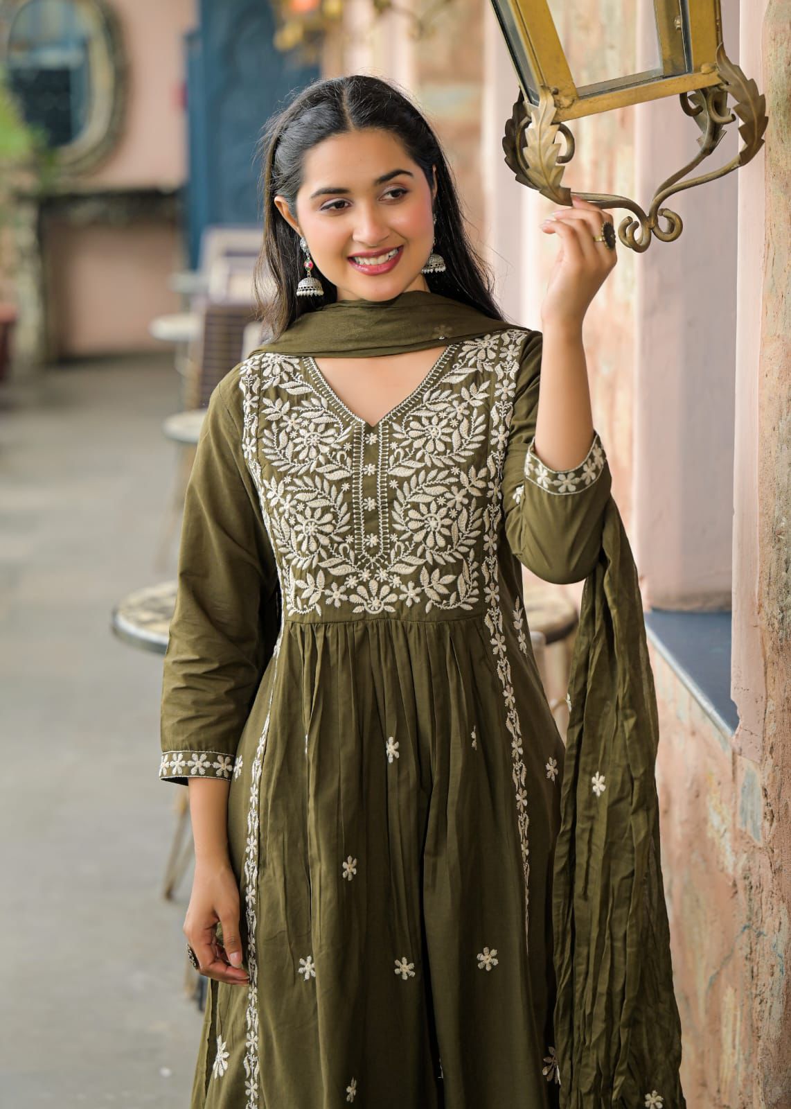 Traditional Anarkali Suit Set with Floral Embroidery 3pec set