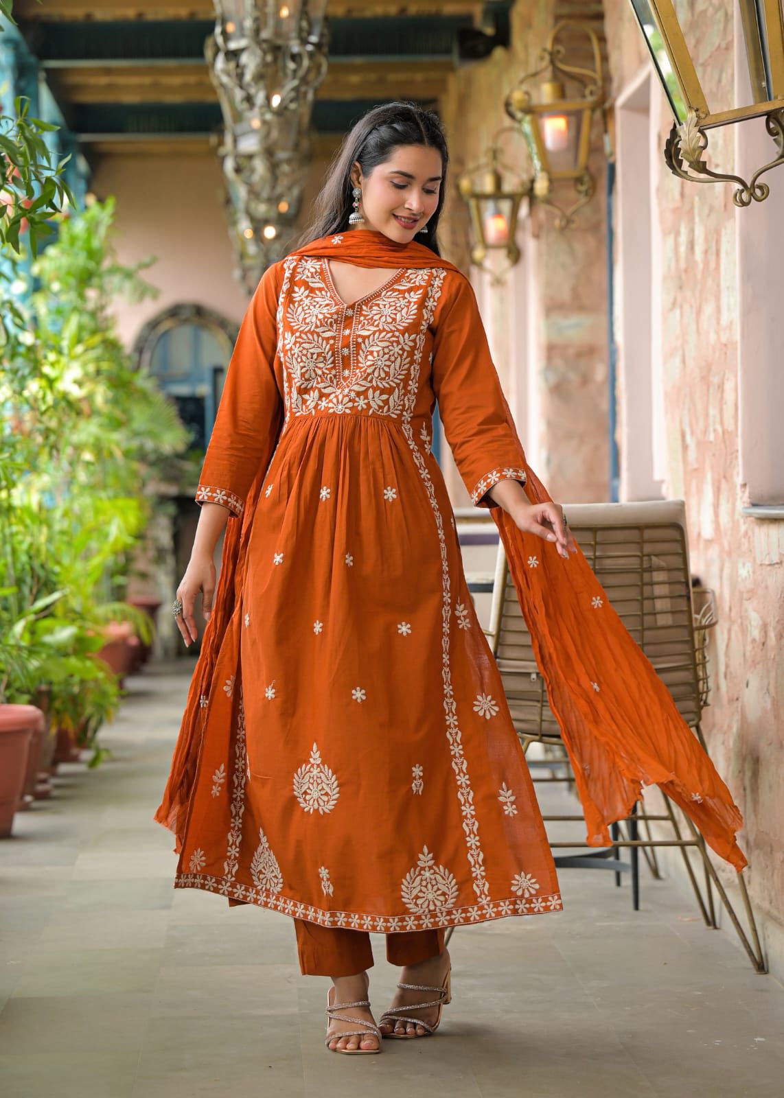 Traditional Anarkali Suit Set with Floral Embroidery 3pec set