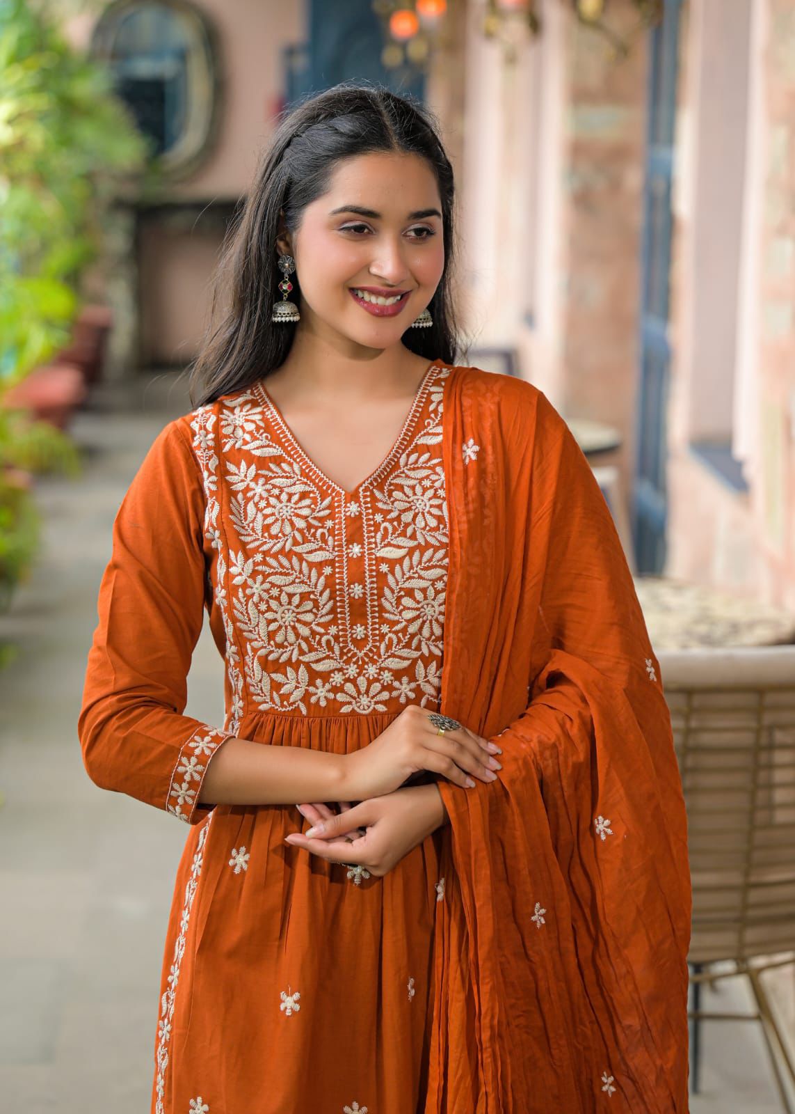 Traditional Anarkali Suit Set with Floral Embroidery 3pec set