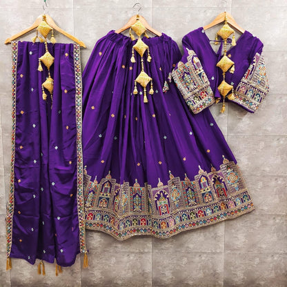 Pure Chinon Silk Sequins & Embroidery Chaniya Choli Set with Cutwork Lehenga E