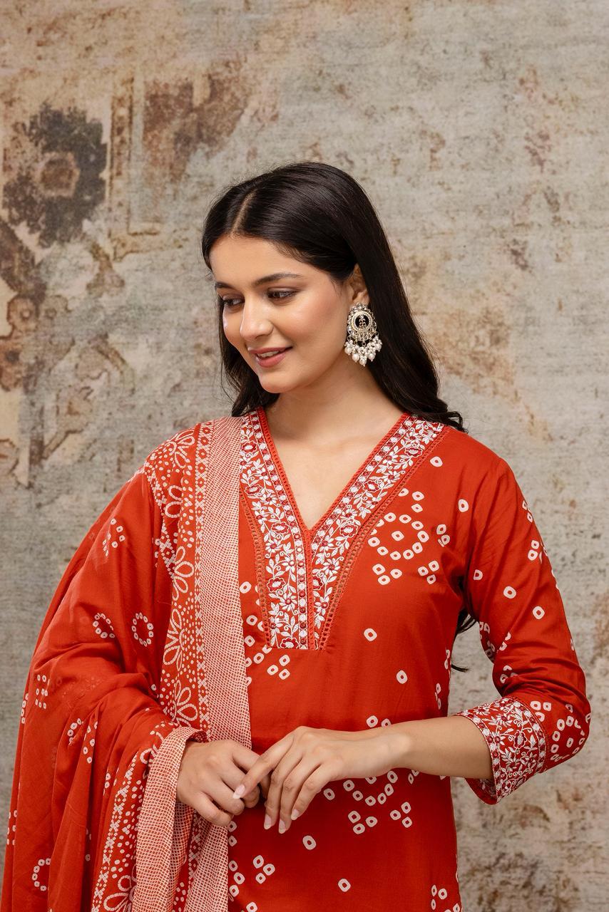 Elegant Neck embroidery with sleeves embroidery 3-Piece Suit Set with Dupatta & Bottom – Cotton Fabric