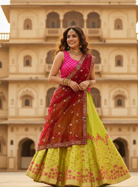 Elegant Banarasi Semi-Stitched Lehenga Set with Georgette Dupatta & Vintage Work B