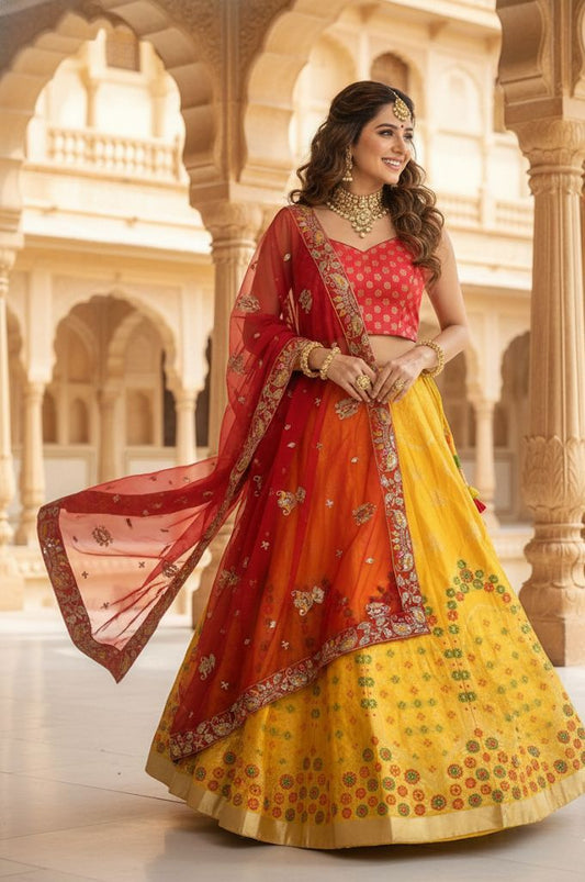 Elegant Banarasi Semi-Stitched Lehenga Set with Georgette Dupatta & Vintage Work C