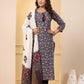 Women’s Cotton Printed Straight Kurti with Contrast Dupatta 3/4 Sleeve  Comfortable Daily Wear