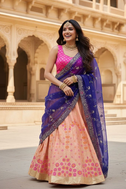 Elegant Banarasi Semi-Stitched Lehenga Set with Georgette Dupatta & Vintage Work G