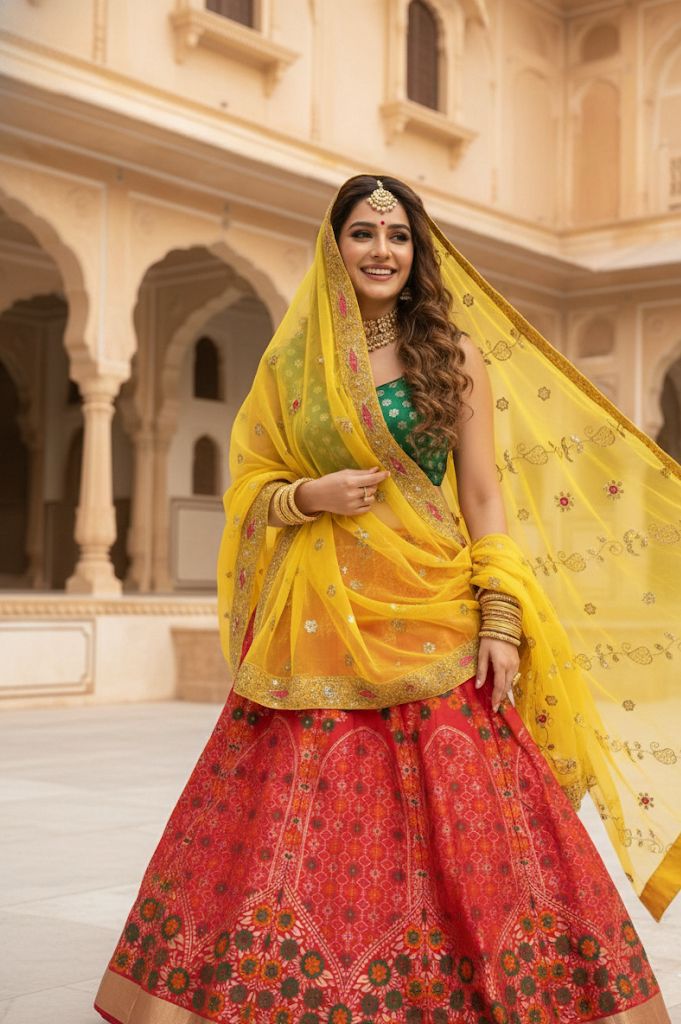 Elegant Banarasi Semi-Stitched Lehenga Set with Georgette Dupatta & Vintage Work K