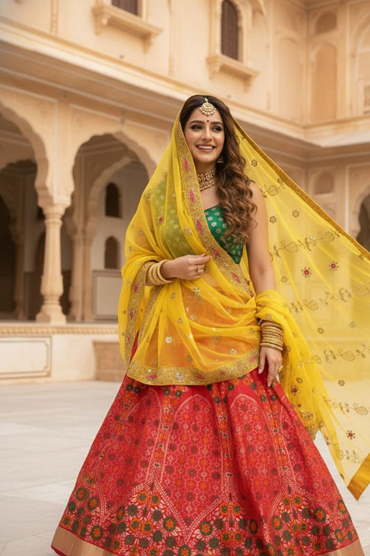 Elegant Banarasi Semi-Stitched Lehenga Set with Georgette Dupatta & Vintage Work K