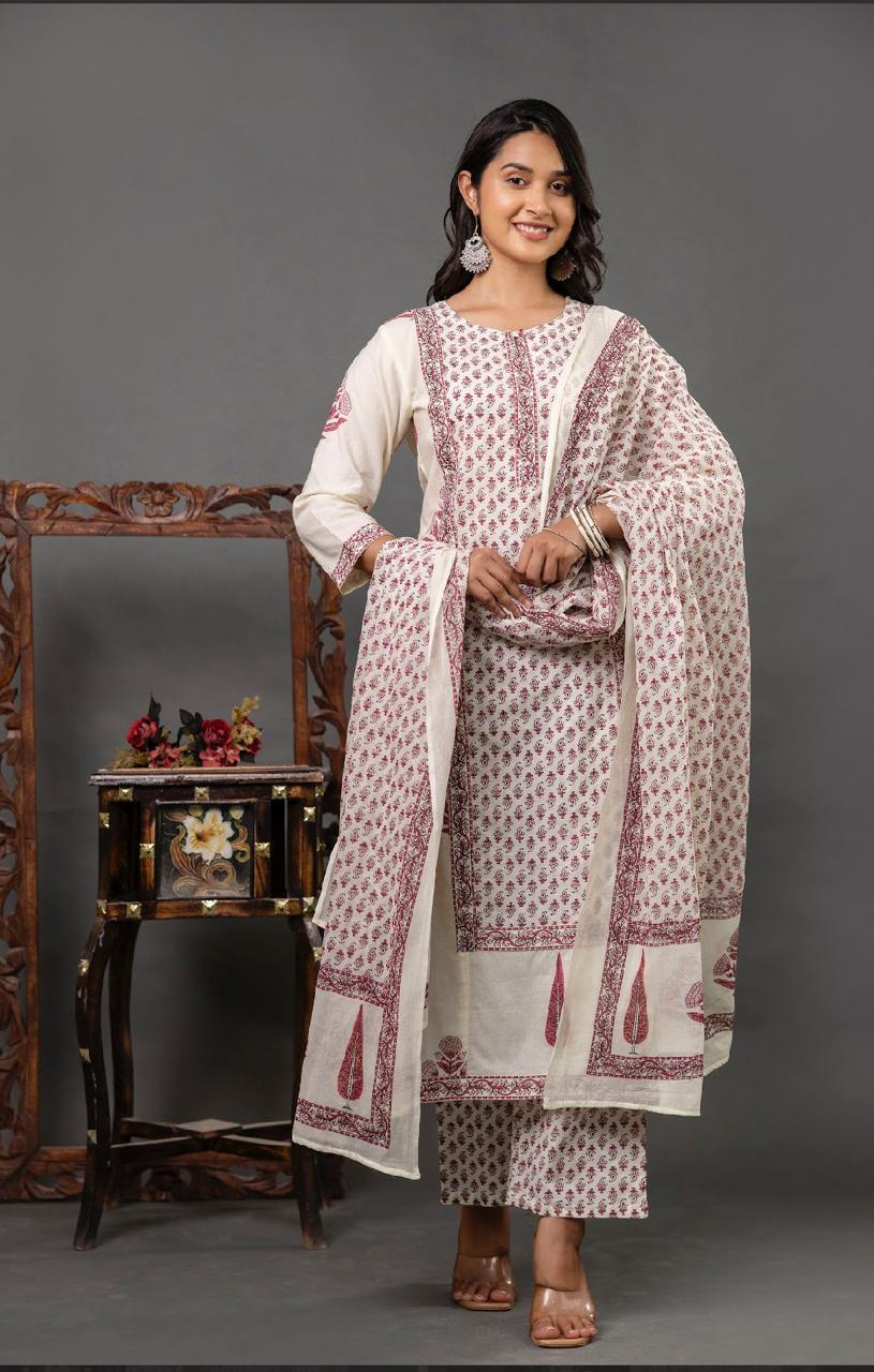 Everyday Comfort Cotton 60-60 Kurta Set – 3 Piece Dupatta Style Restocked