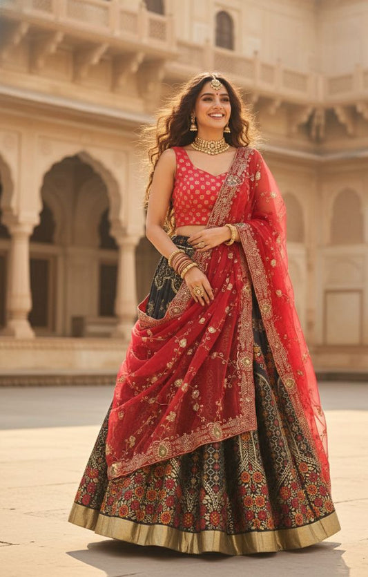 Elegant Banarasi Semi-Stitched Lehenga Set with Georgette Dupatta & Vintage Work L