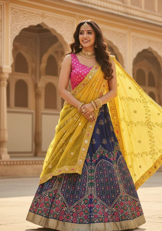 Elegant Banarasi Semi-Stitched Lehenga Set with Georgette Dupatta & Vintage Work S