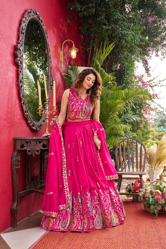 Royal Vichitra Silk Heavy Embroidered Wedding Lehenga Choli Set A