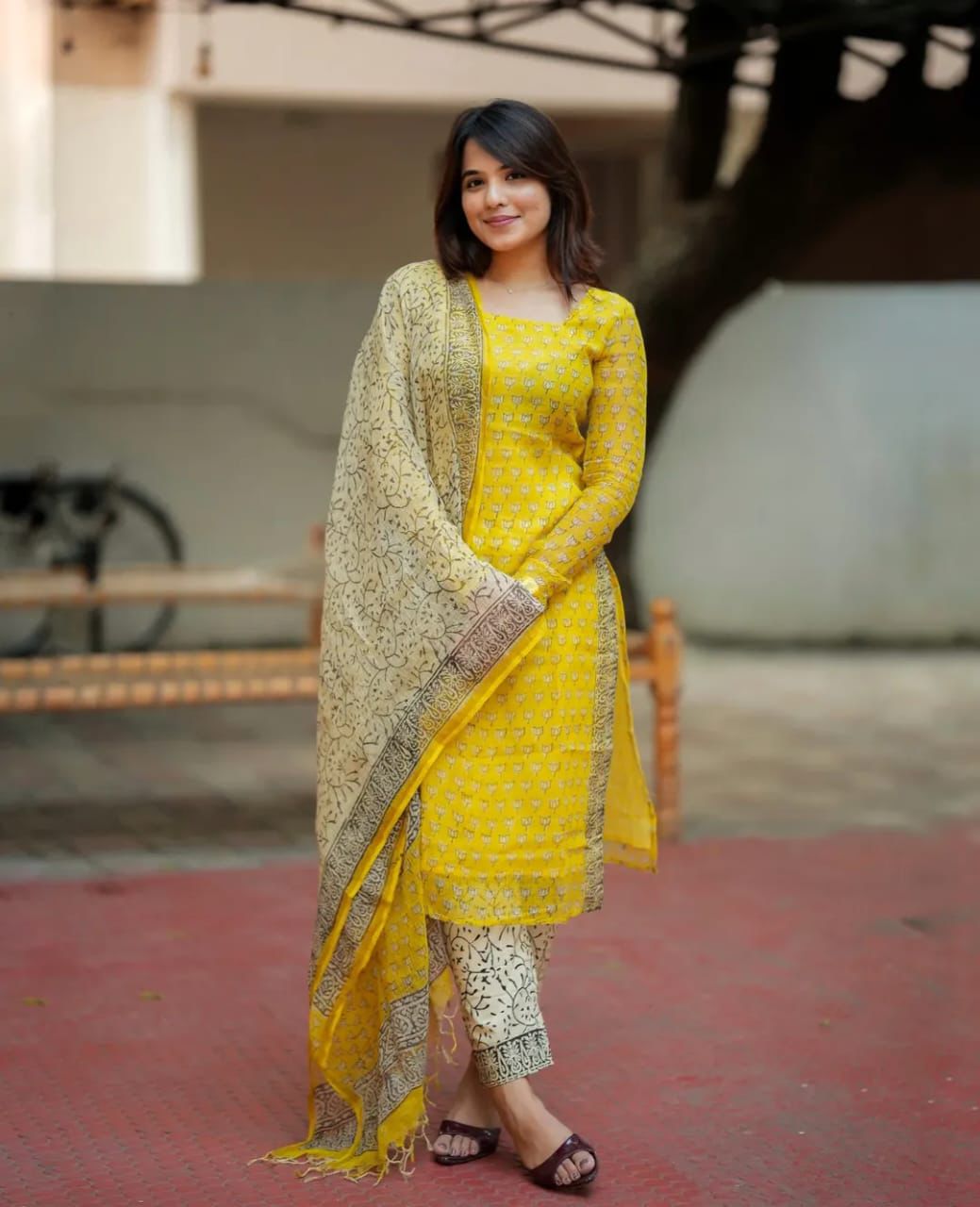 Premium Fine Kota Doria Kurti Pant Dupatta Suit Set