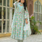 Block Print Anarkali Kurta Set with Matching Pants & Dupatta for Woman