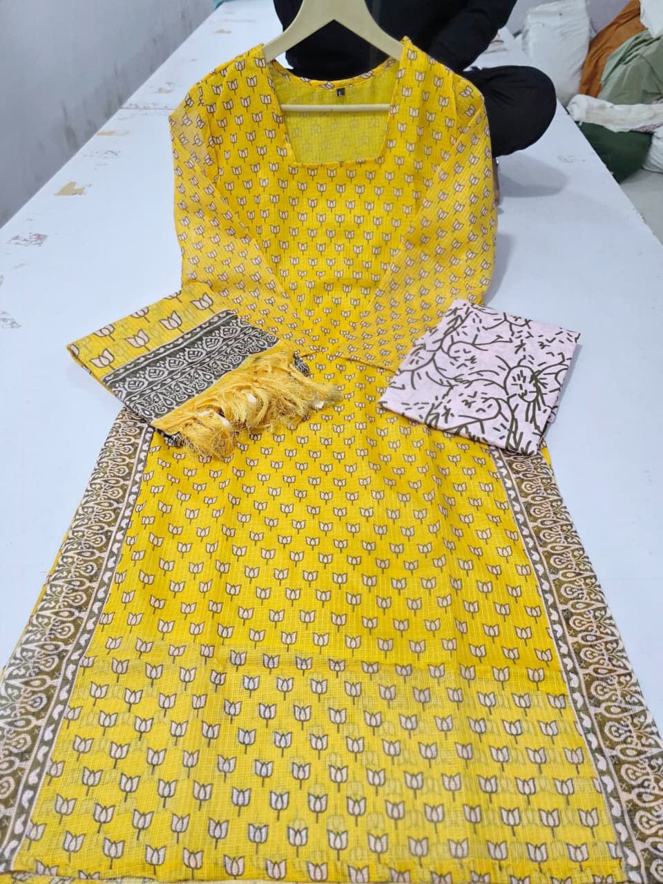 Premium Fine Kota Doria Kurti Pant Dupatta Suit Set