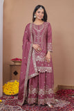 Premium Designer Embroidered Natural Crepe Sharara Suit Set with Sequins Work