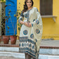 Women’s Cream Cotton Printed Kurta with Dupatta & Brown Pants