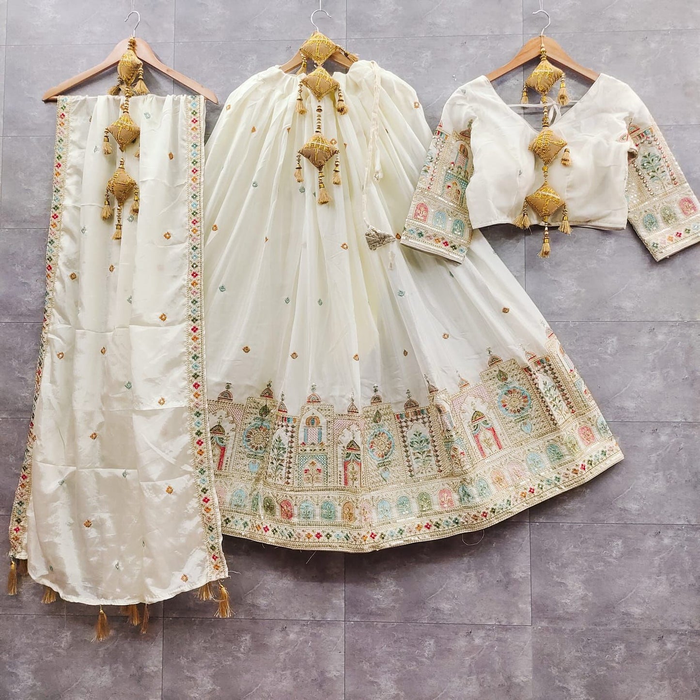 Pure Chinon Silk Sequins & Embroidery Chaniya Choli Set with Cutwork Lehenga F
