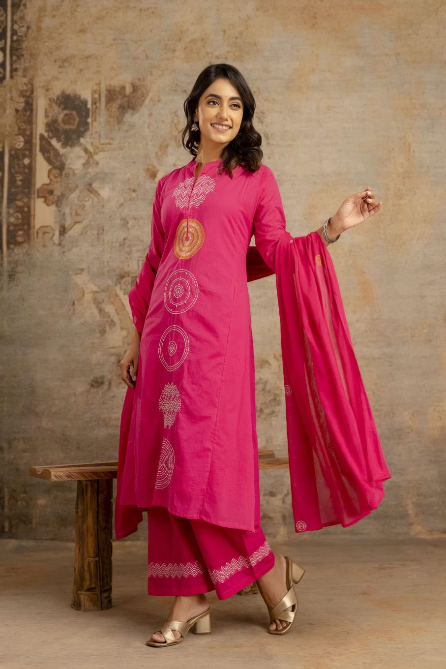 Stylish Front-Lined Silky Cotton Ethnic Suit with Embroidery