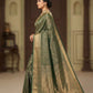 Premium Pure Gold Zari Lichi Silk Saree with Rich Pallu and All-Over Jacquard Work Green