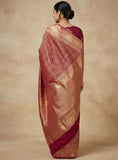 Premium Pure Gold Zari Lichi Silk Saree with Rich Pallu and All-Over Jacquard Work Red