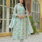 Block Print Anarkali Kurta Set with Matching Pants & Dupatta for Woman