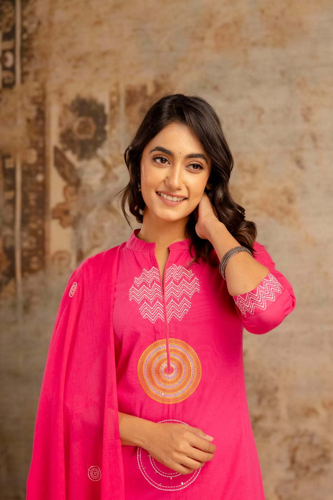 Stylish Front-Lined Silky Cotton Ethnic Suit with Embroidery